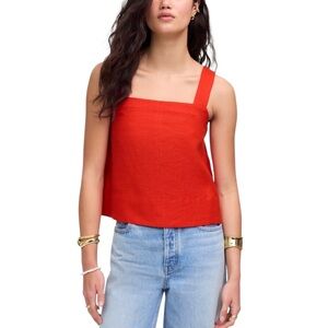 Madewell Contrast-Stitch Squareneck Top in 100% Linen NWT XL Bright Flame